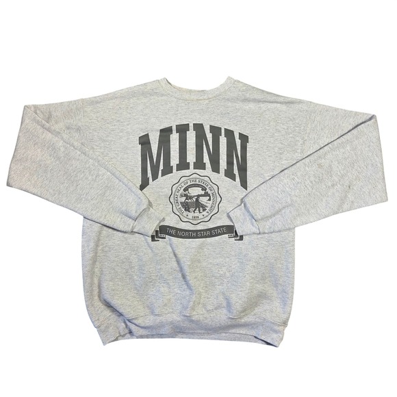 Mens Hanes Gray MINN Minnesota North Star State Graphic Sweatshirt Retro Outdoor